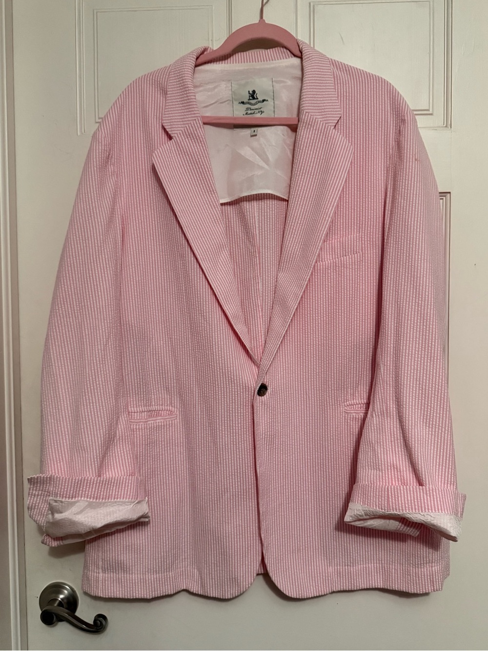 Deminist Deconstructed Oversized Pink Seersucker Blazer